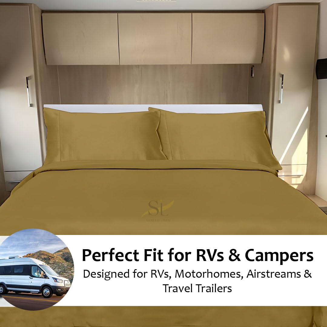 Shreem Linen Microfiber RV Sheet Sets, 48x75 3/4 Full Bunk, Taupe Solid - Fits Mattresses up to 8 Inches Deep, 4 Piece RV Bed Sheets for Campers, Motorhomes, and Travel Trailers