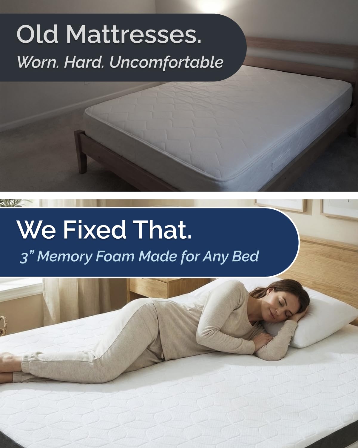 Mattress Topper - 3 Inch Memory Foam Mattress Topper with Cooling Cover for Hot Sleepers - Plush, Thick & Comfy - Pain & Pressure Relief - Full Size Mattress Pad with Straps & Removable Washable Cover