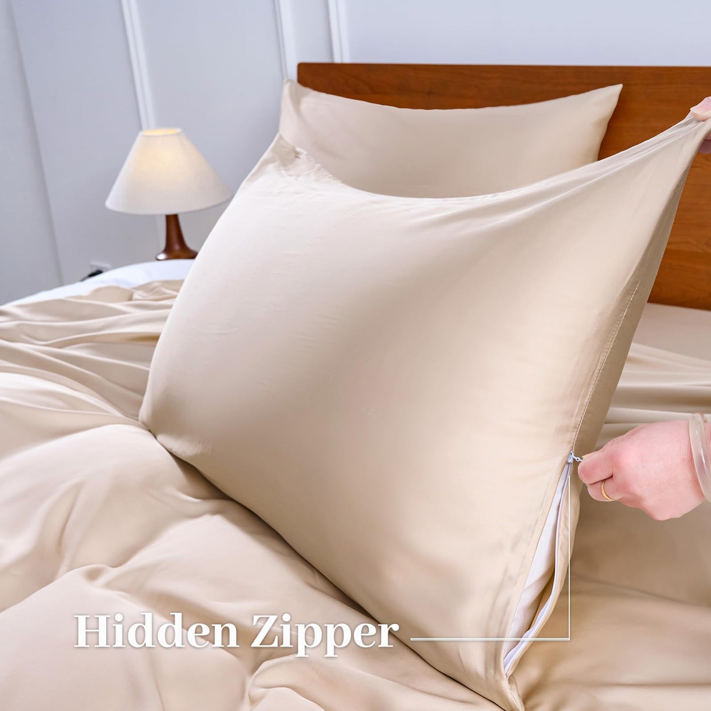 YIYEA 100% Viscose Derived from Bamboo Sheets, 600 Thread Count Cooling Bed Sheet Set for Hot Sleepers, Silky Soft, Breathable, 16" Deep Pocket, 4PC, King, Beige