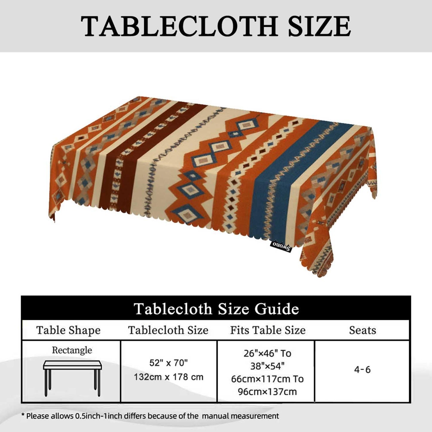 Swono Tribal Patterns Rectangular Tablecloth Vintage Geometric Native Southwestern Style Washable Table Cloth Kitchen Dining Room Table Cover for Party Dinner 50x72 Inch Tablecloths