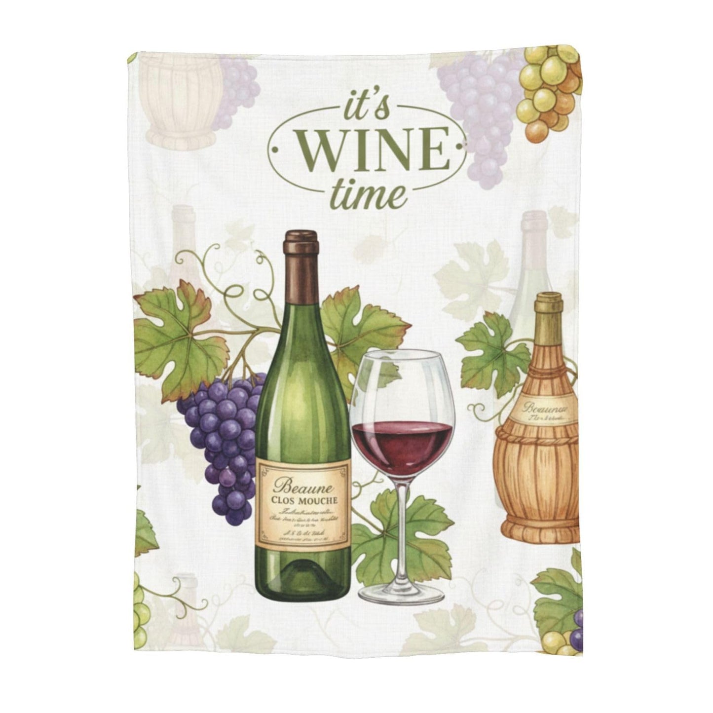 Fleece Throw Blanket for Couch, Wine Time Grapes Soft Fuzzy Cozy Blankets Warm Lightweight Flannel Throws for Bed, Sofa, Travel, All Seasons 50x40 Inches