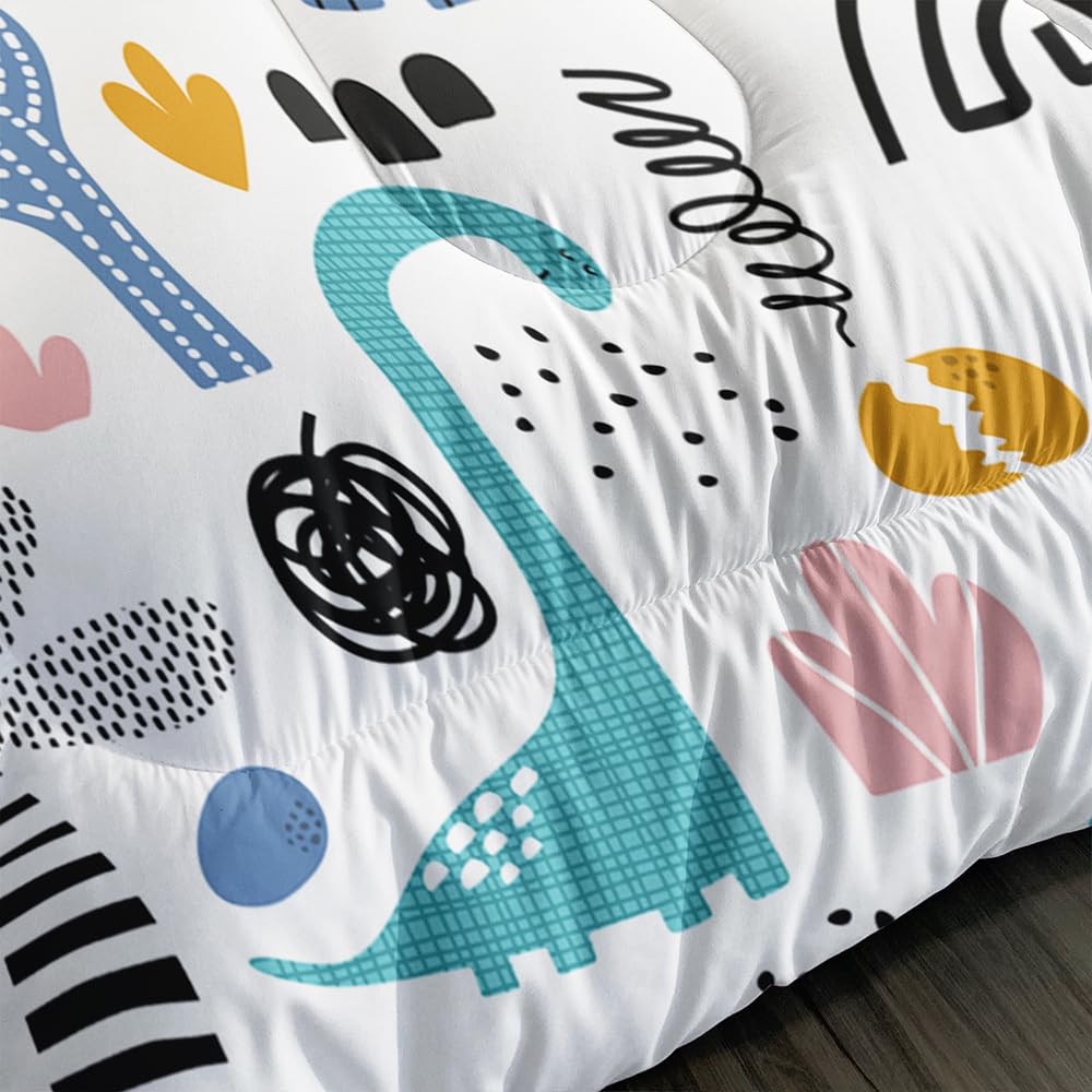 XYNHML Cartoon Dinosaur Rainbow Comforter Set Twin 3Pc Kawaii Dinosaur Bedding Set All Season with Cactus, Coconut Tree Decoration Includes 1 Comforter, 2 Pillowcases for Kids Girls Teens
