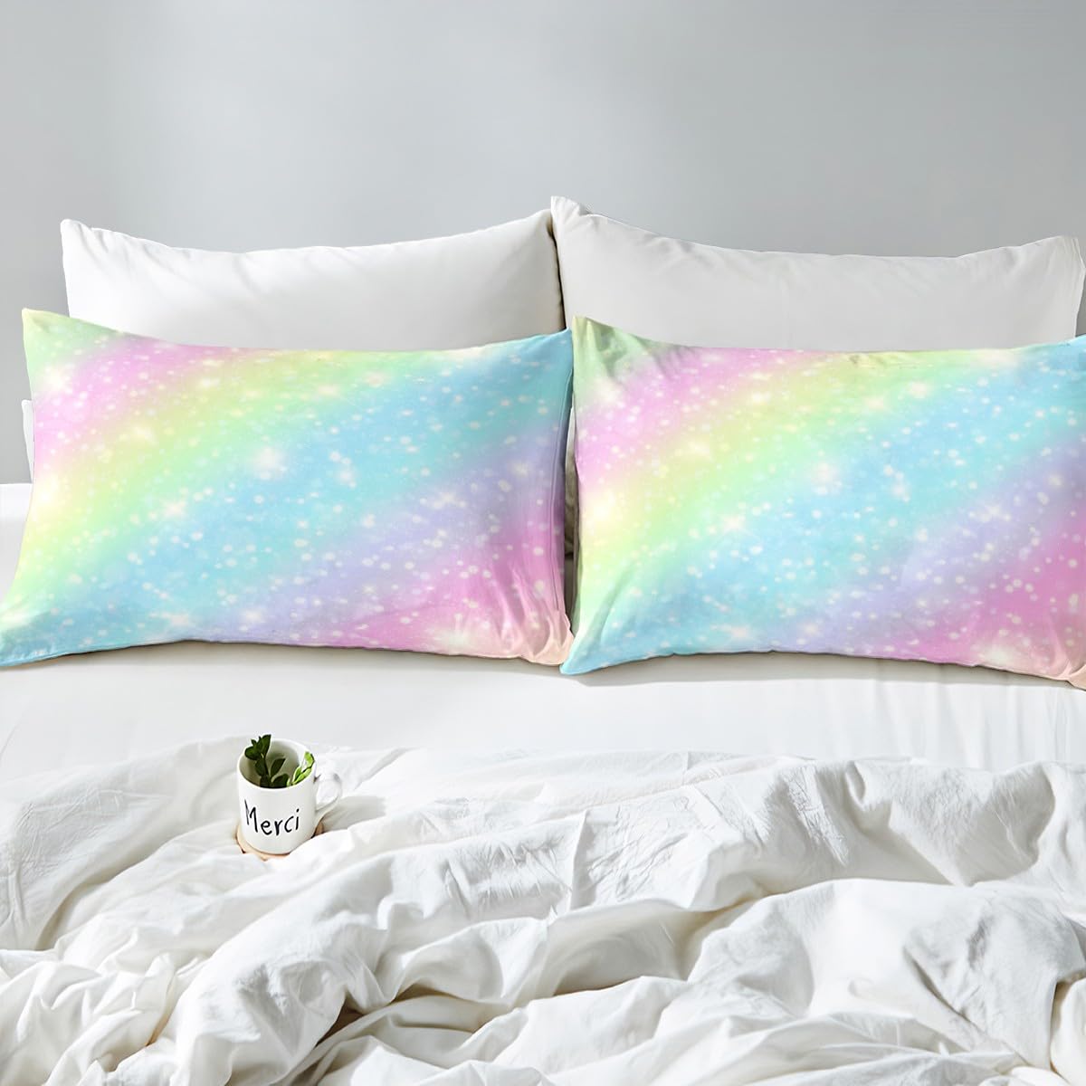 Erosebridal Rainbow Bedding Sets for Girls Kids Teens Tie Dye Pastel Bed Sheet Set King Size Golden Glitter Girly Sweet Sheet Set Abstract Watercolor Art Fitted Sheet + Flat Sheet + 2 Pillow Cases