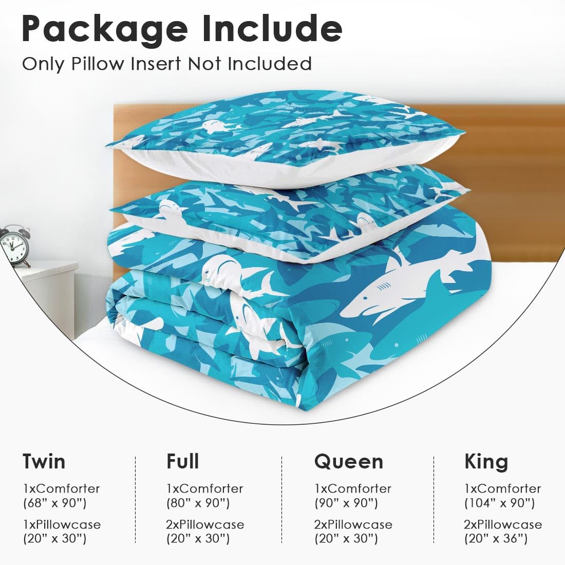 Nesphy Blue Shark King Comforter Set, Ocean Surf Camouflage Bedding Set 3 Piece, All Season Soft Toddlers Children Adults Bedroom Bed Decoration Comforter and 2 Pillow Shams