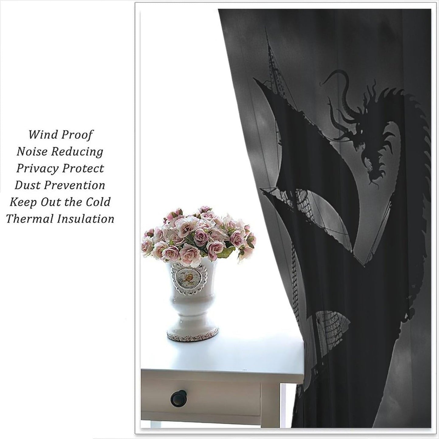 TOWINSFB Ancient Sailboat Wave Blackout Curtains, Medieval Ship Black Sky Home Decor Rod Pocket Window Drapes for Living Room Bedroom- 2 Panels, Each 63" L x 21" W