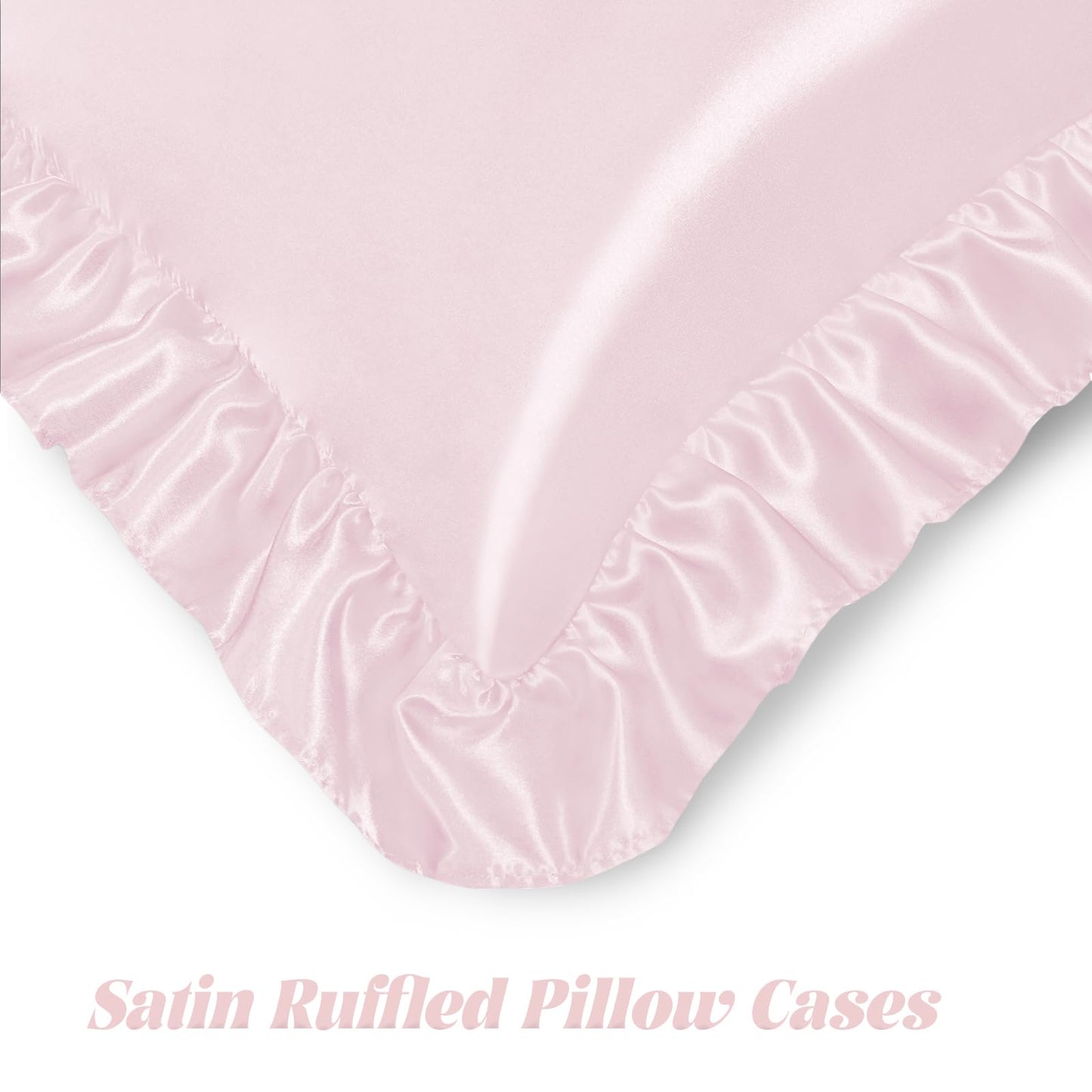 Homiest Ruffled Satin Sheets Full Size 6pc Set - Blush Pink Bed Sheet Set with 15 Inch Deep Pocket Fitted Sheet, 1 Flat Sheet, 2 Ruffled Pillow Shams & 2 Pillowcases, Similar to Silk Sheets