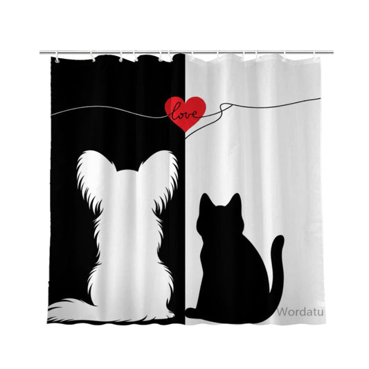 Wordatu Cute Cat and Heart Papillon Shower Curtain, Funny Animal Polyester Shower Curtains for Bathroom,Waterproof Fabric Bath Decor with Plastic Hooks 72x72 in