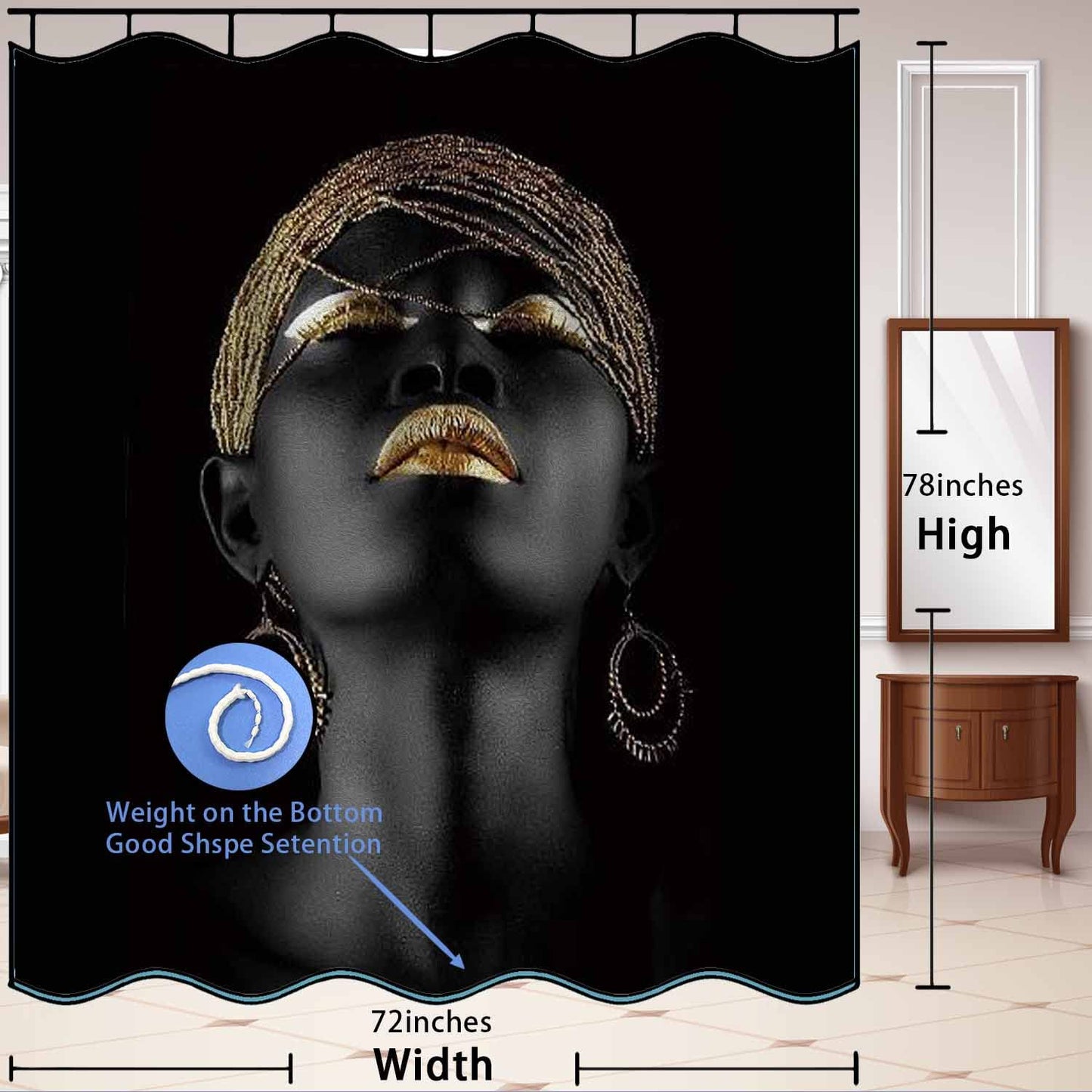 NTETSN African American Shower Curtain 72x78 Inch Black Girl Inspirational Art Boho Bathroom Shower Curtain for Mother’s Day Birthday Women Apartment Dorm Home Decor