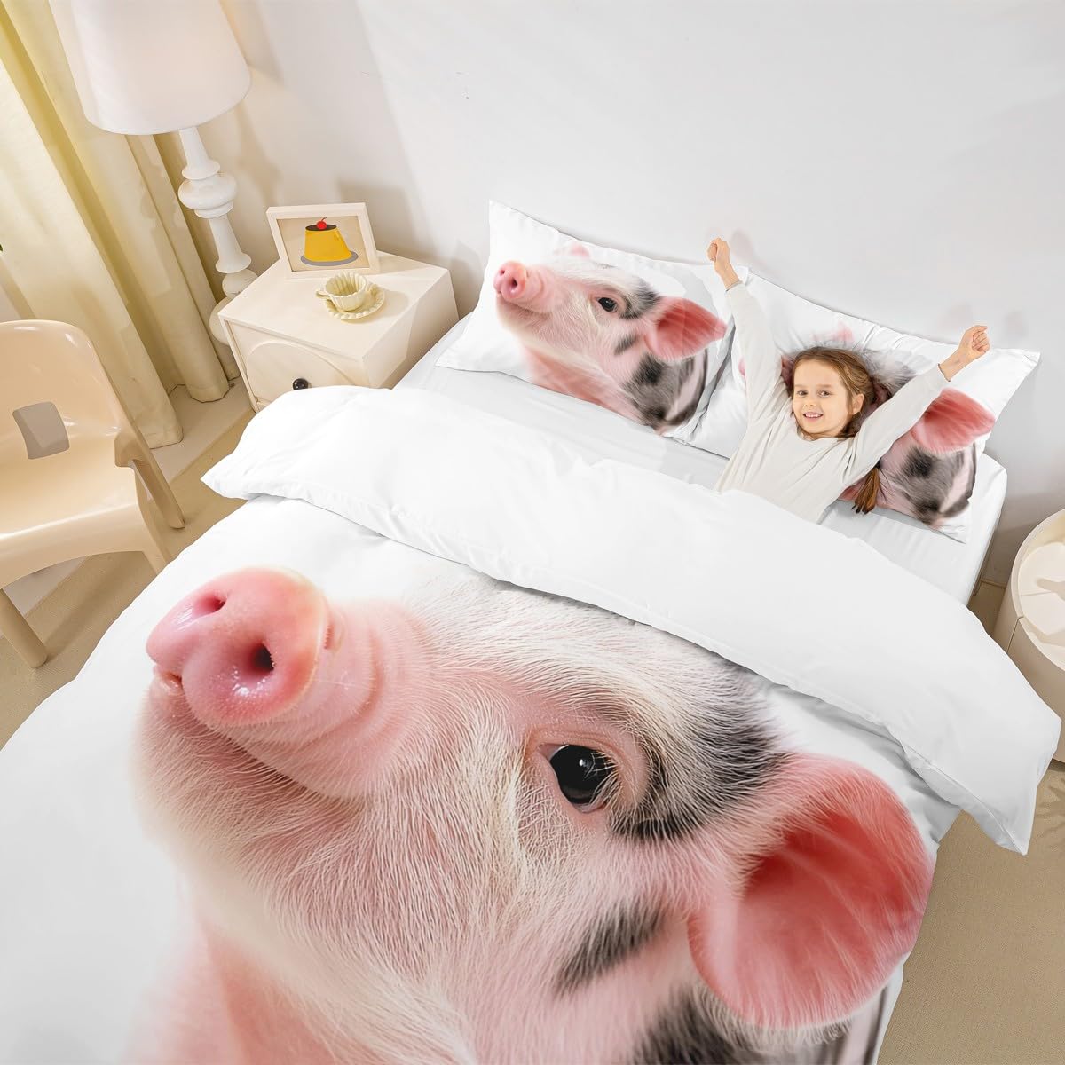 Erosebridal Pig Duvet Cover Cute Pig Bedding Set Full Size Zoo Quilt Cover Happy Farm Animal Comforter Cover with Zipper Closure for Kids Boys Girls Teens 1 Duvet Cover with 2 Pillow Cases