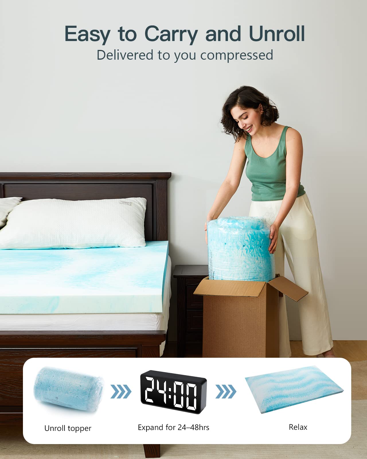 PERLECARE 3 Inch Queen Memory Foam Mattress Topper, Cooling Gel Infused Mattress Pad, Ventilated Bed Topper for Pressure Relief, Made with CertiPUR-US® Certified Foam, Blue
