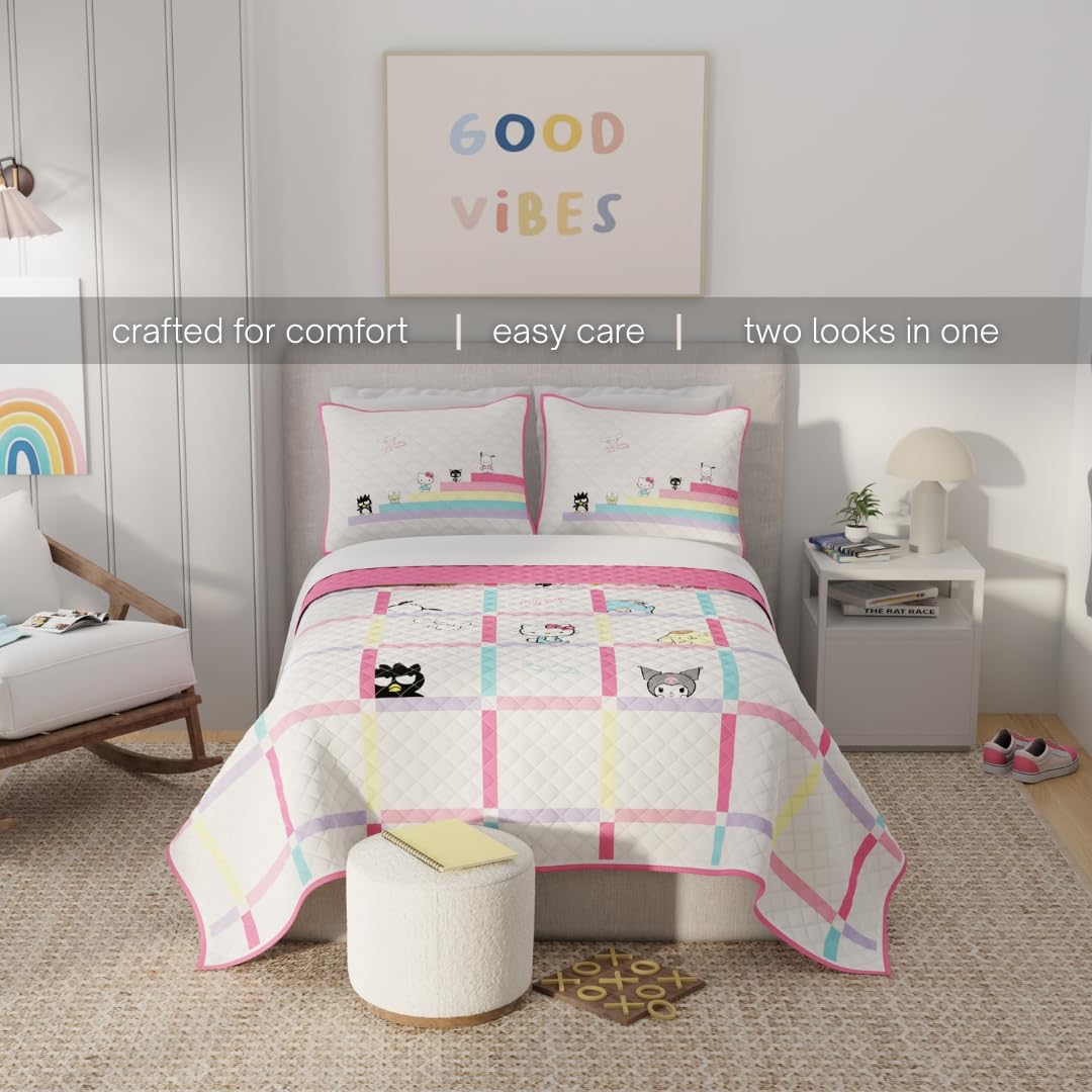 Sanrio Hello Kitty & Friends Holiday & Christmas 3 Piece Quilt & Pillow Sham Set, Full Size 88" x 92", (Officially Licensed Product) by Franco