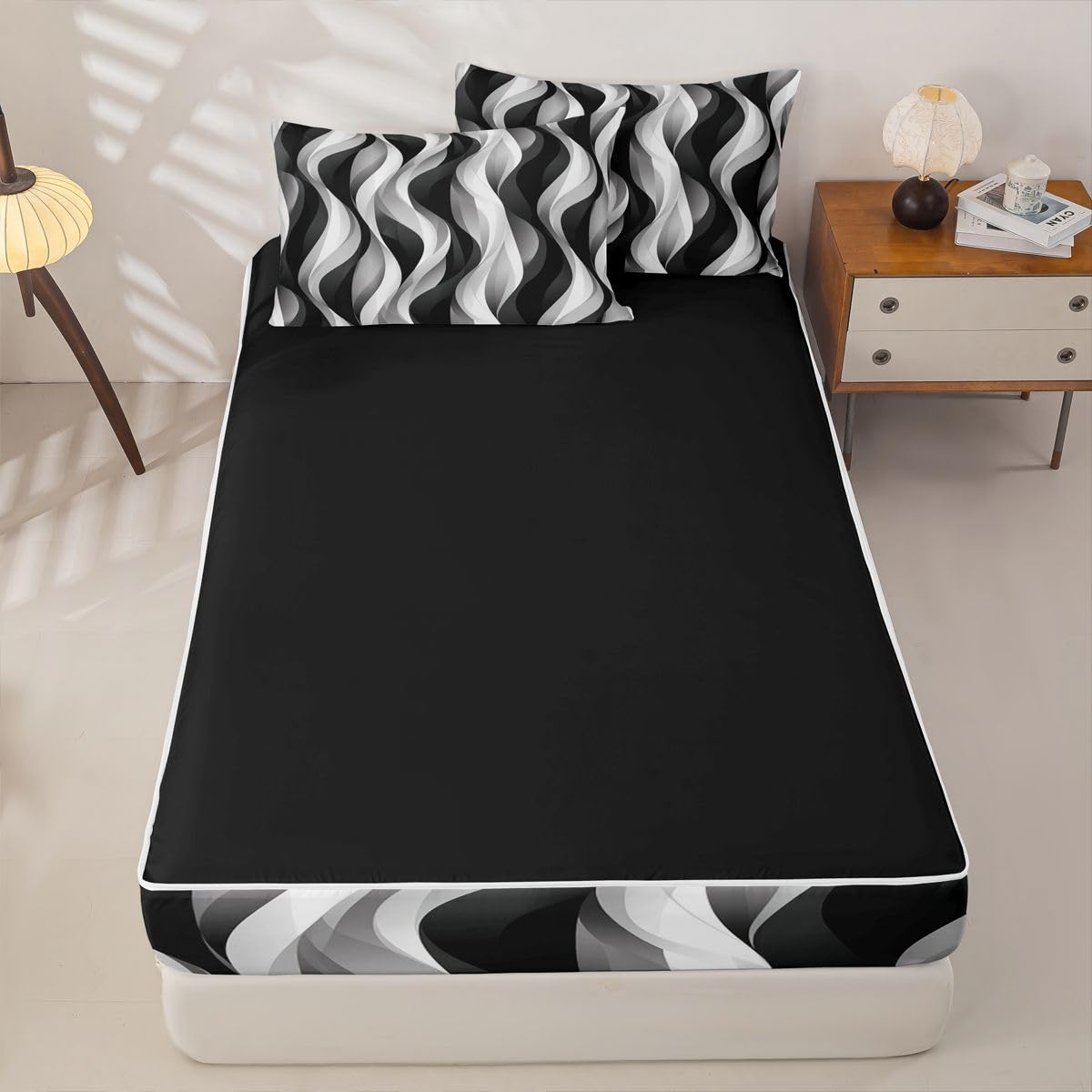 Erosebridal Modern Grey Black and White Striped Zipper Bedding for Adult Women Men - Gray and White Twin Size Comforter Set Graffiti Lines Sheets and Pillowcases Abstarct Modern Zipper Bedding Set