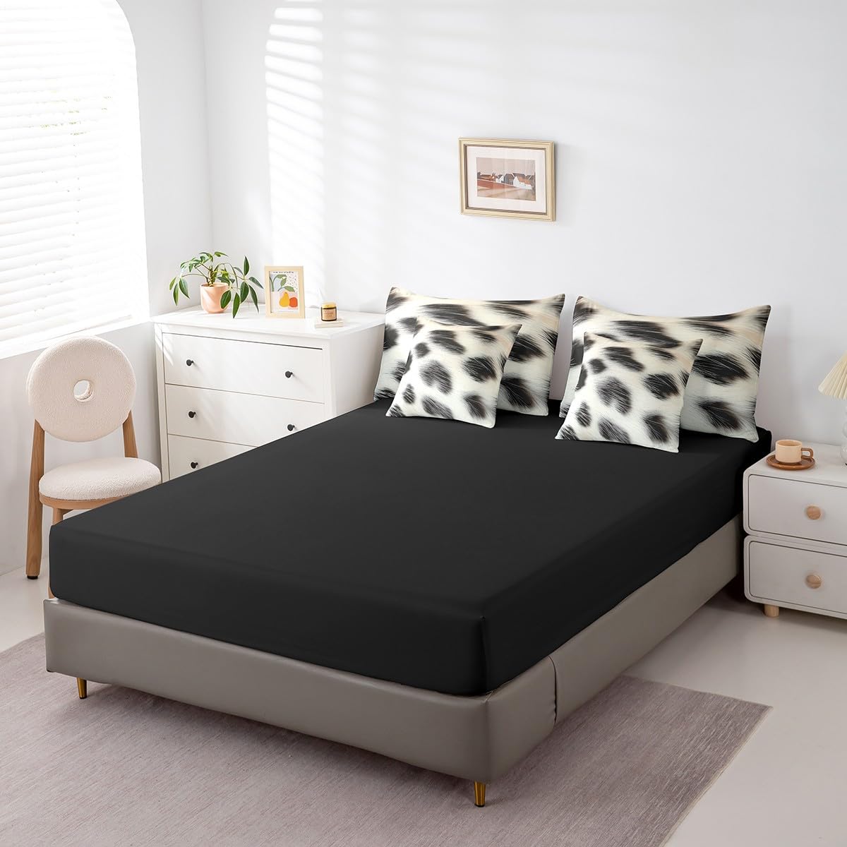 Erosebridal Cowhide Comforter Set Twin Size for Boys Cute Cow Print Bedding Set 7 Piece Western Cowboy Bed in A Bag for Kids Teens Youth Women Room Farmhouse Animal Hair Sheets, Breathable