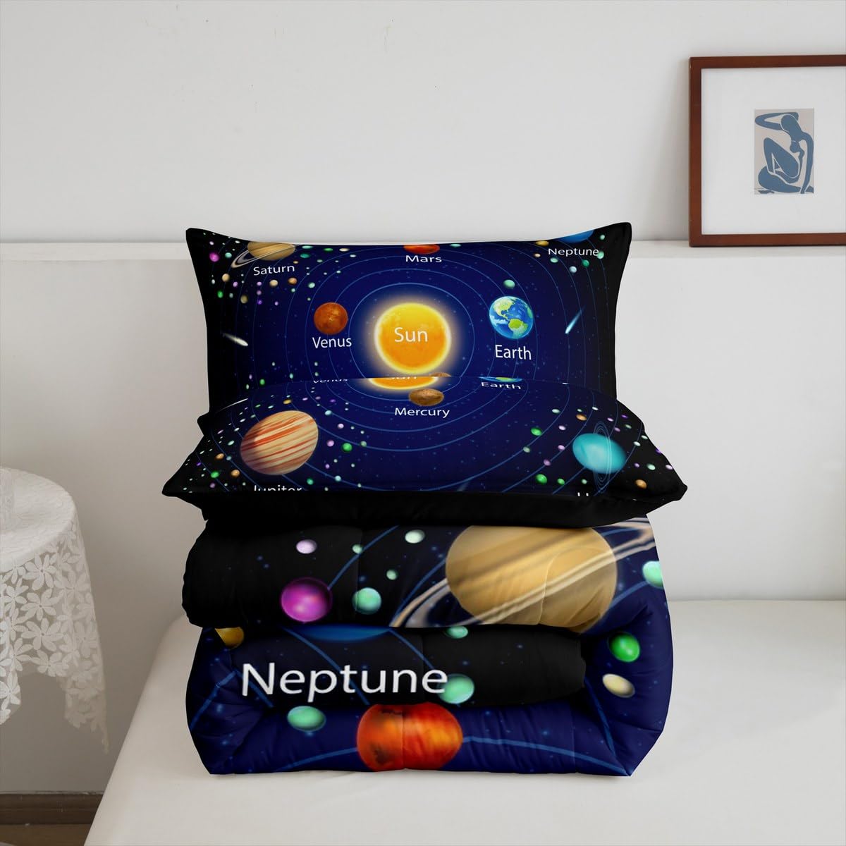 Feelyou Outer Space Comforter Set Boys Universe Planet Bedding Set for Kids Boys Girls Galaxy Comforter Planet Quilt Set 1 Comforter Set with 1 Pillowcase Twin Size