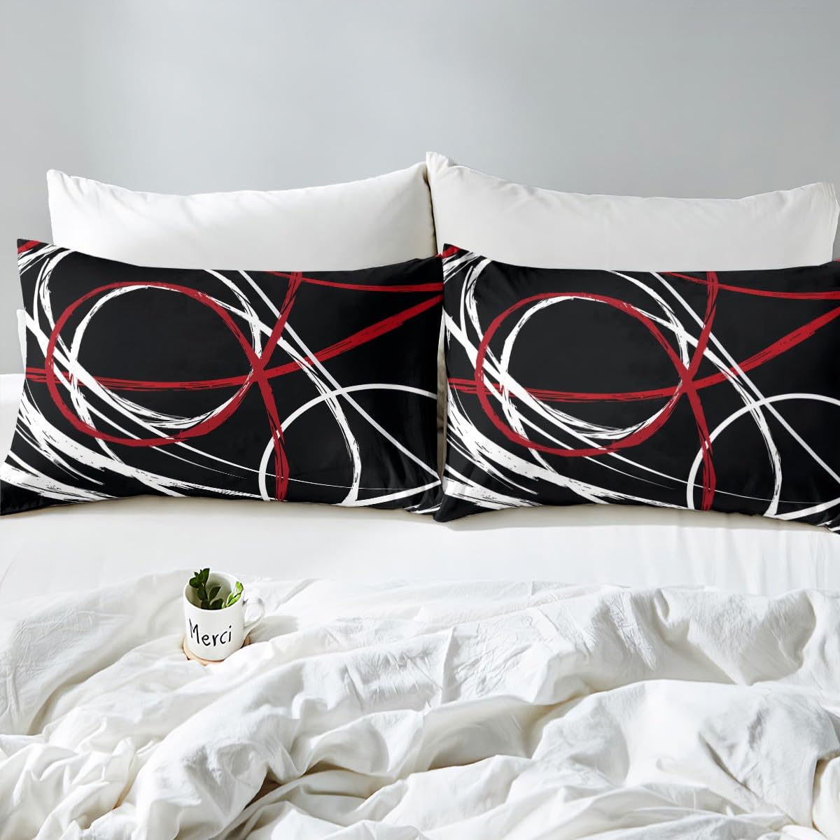 Kids Abstract Spiral Stripes Bed Sheet Set King Size,Modern Red Black White Bedding Set for Children Adult Bedroom Xmas Present,Geometric Circle Bedding (1 Fitted,1 Flat,2 Pillowcases), Microfiber