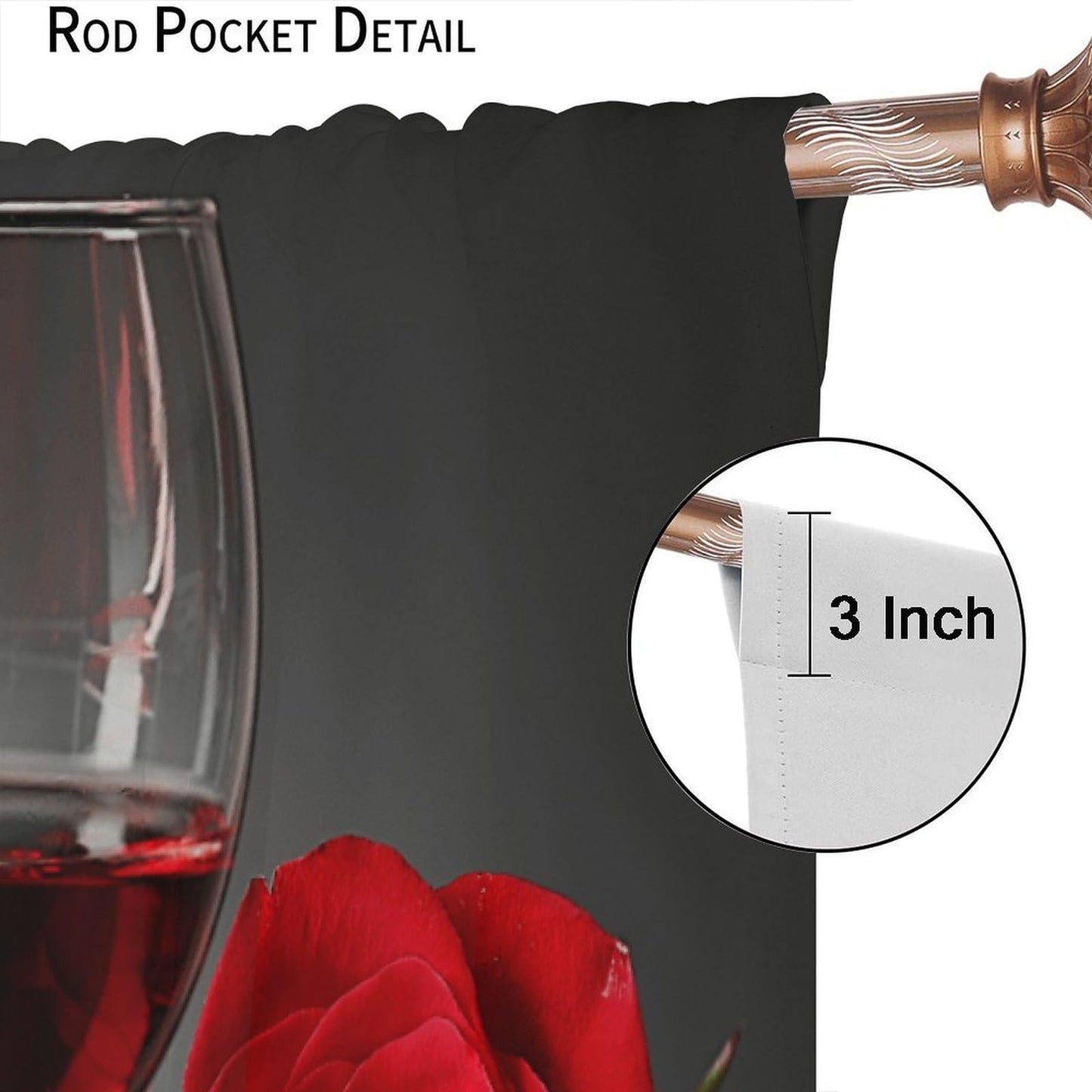 GoDazzling Rose Wine Blackout Curtains, Red Floral Valentine Blossom Romantic Lover Art Printed Window Drapes, for Living Room Bedroom Kitchen 42" W X 45" L
