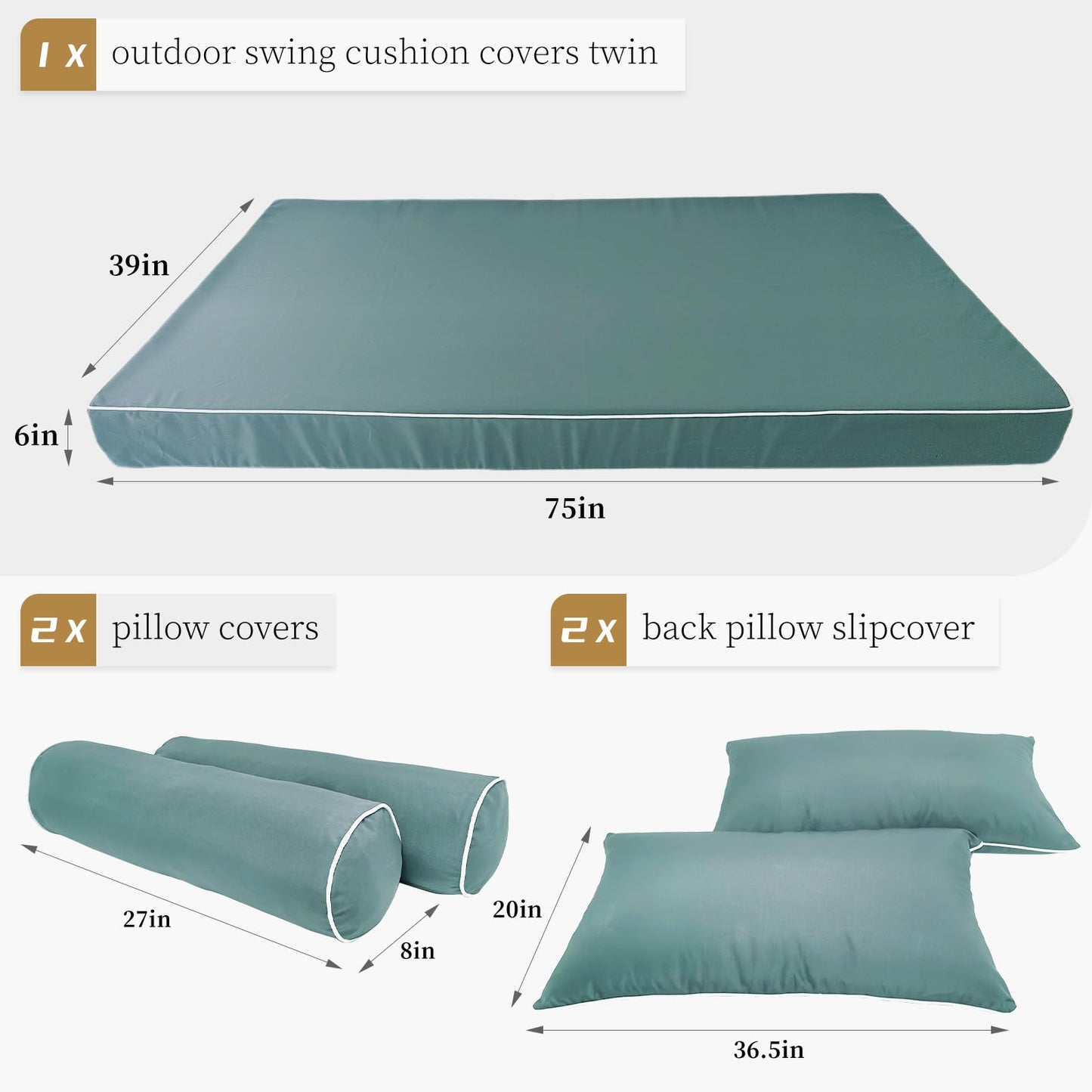 ZOALXZNT Outdoor Daybed Cushion Cover Twin,Daybed Mattress Bolster Pillow Fitted Sheet Cover,Twin Size Outdoor Daybed Cushion Cover (75 * 39 * 6in,Teal)