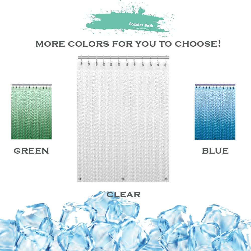 Eazzier Bath 3D Crystal Clear Plastic Shower Curtain Liner, 72x72 Inch Thin Lightweight Ice Cube Plastic Bathroom Shower Showroom Inner Curtain with Rustproof Metal Grommet Holes and Weighted Magnets