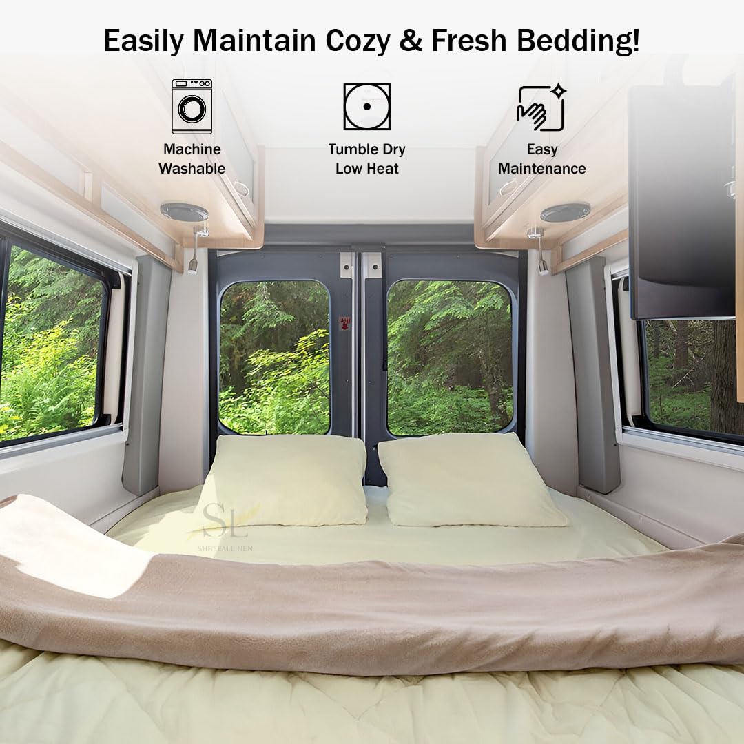 Shreem Linen Microfiber RV Sheet Sets, 48x75 3/4 Full Bunk, Ivory Solid - Fits Mattresses up to 8 Inches Deep, 4 Piece RV Bed Sheets for Campers, Motorhomes, and Travel Trailers