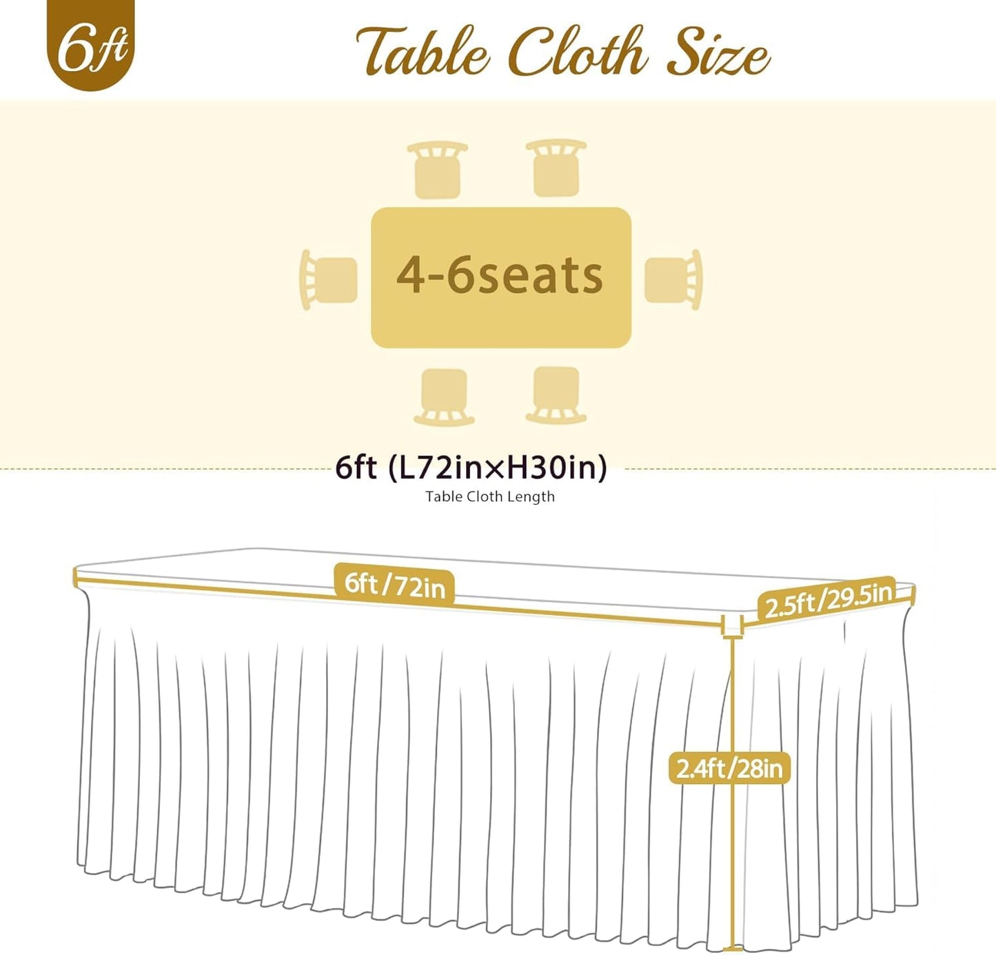Besutolife 2 Pack Ivory Spandex Tablecloth for 6ft Rectangle Tables Fitted Table Cloth Stretch Table Covers Skirt 6ft Rectangular Tablecloths for Banquet Parties Wedding Decorations