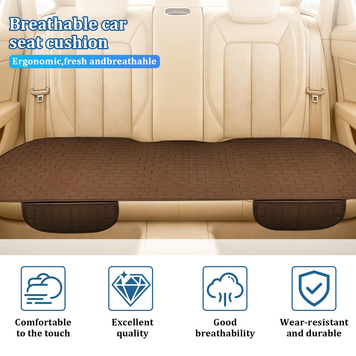 FALVFUN Car Back Seat Cover, Breathable Linen Anti-Slip Vehicle Rear Split Bench Protector with Side Pocket, Auto Backseat Bottom Protection Cushion, Universal for Truck SUV Van (Coffee)