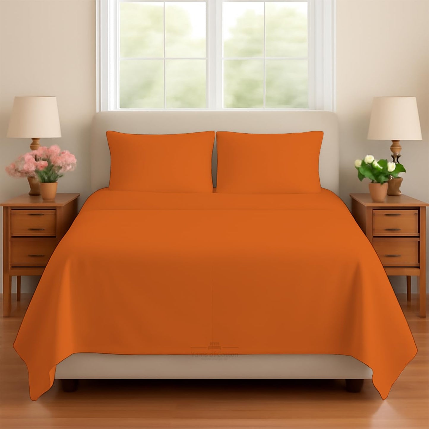 Sleeper Sofa Bed Sheet, 100% Cotton 400 Thread Count, 4 Piece Set, Deep Pocket Fitted Sheet, Soft Wrinkle Free & Breathable, Luxury Hotel Quality, Fits Up to 6 Inch Mattress (Full, Orange)