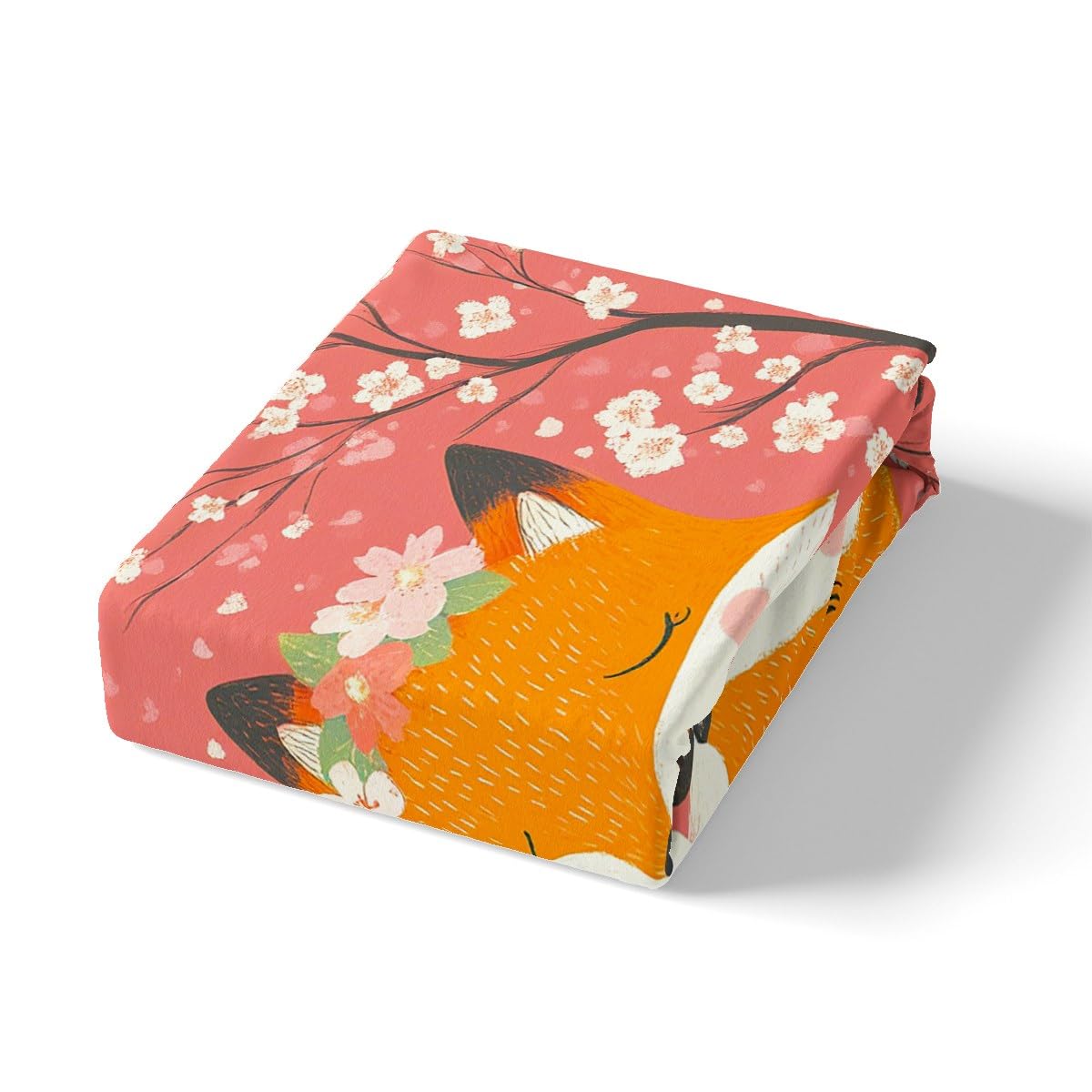 Feelyou Kids Cute Fox Bed Sheet Set Full Size, Woodland Fox Fitted Sheet Boys Girls Cartoon Animal Bedding Set Nature Wildlife Teens Bed Cover Bedroom Decor with 2 Pillow Case (No Flat Sheet)
