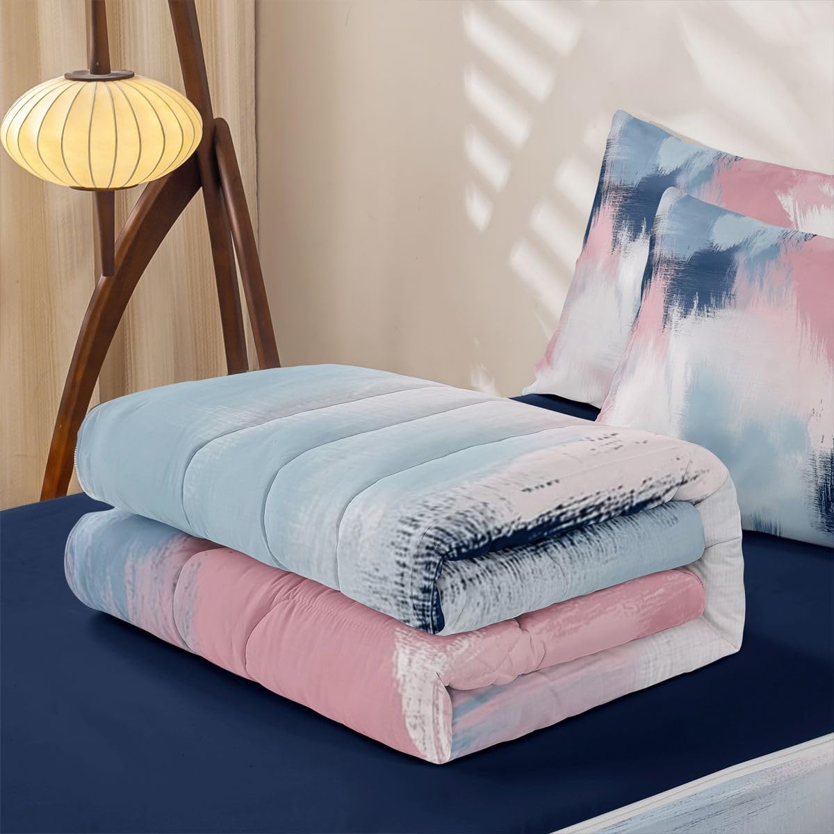 jejeloiu Abstract Comforter Set Twin Modern Art Zipper Bedding Set for Kids Boys Girls Luxury Bed in a Bag Microfiber with 2 Pillow Cases