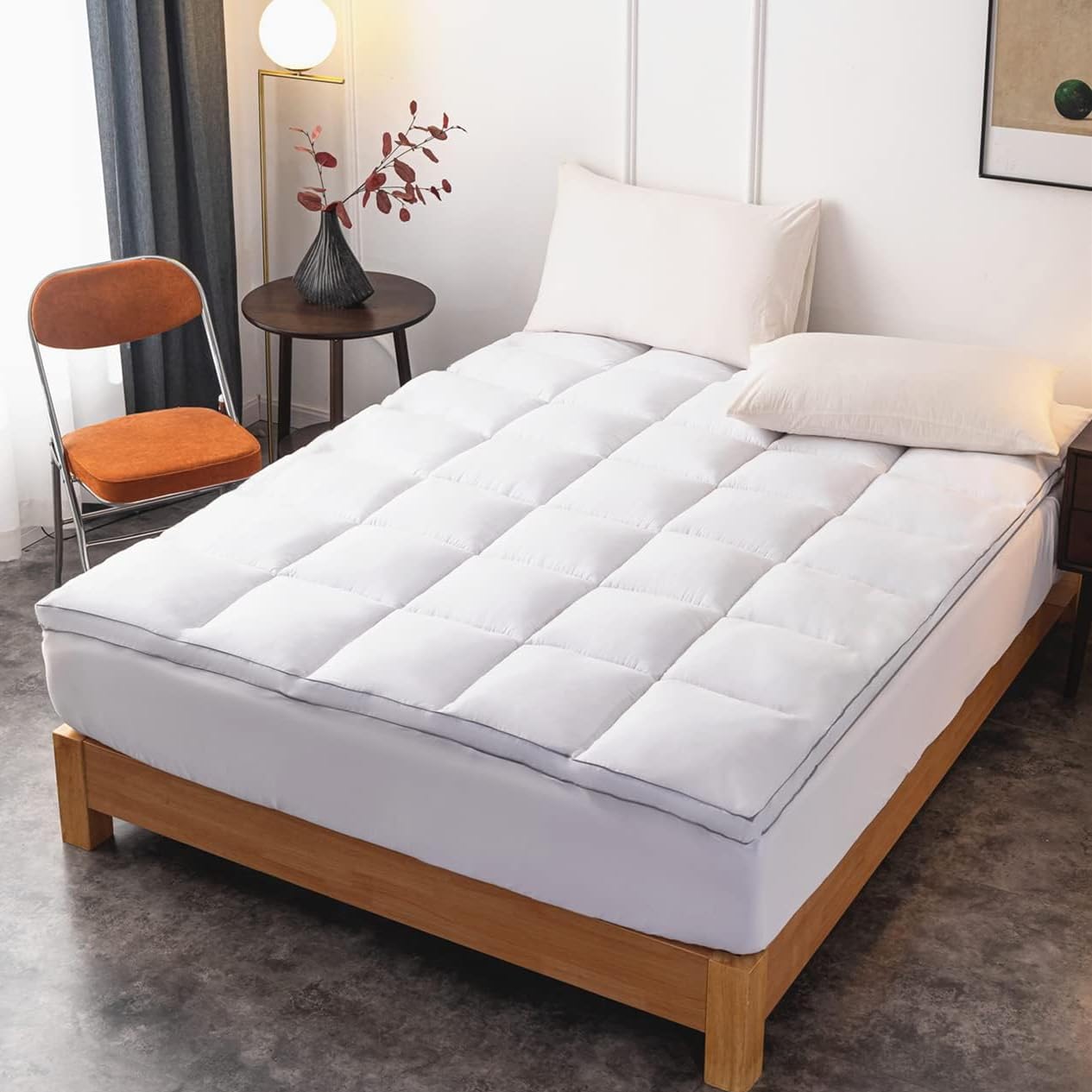 DROVAN Mattress Pad King Size - Extra Thick Mattress Cover - Pillow Top Deep Pocket with Breathable 7D Spiral Fiber Filling Cooling Mattress Topper