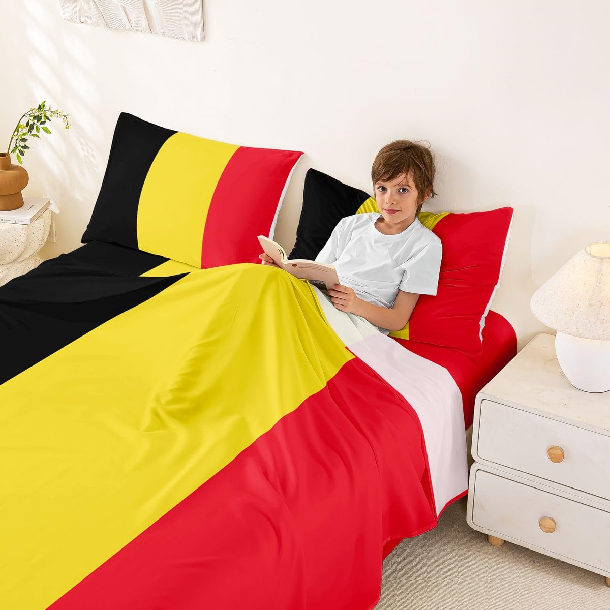Feelyou Belgian Flag Bed Sheets Set Queen Size Belgium Deep Pocket Fitted Sheet World Countries Bedding Sets International Flag Soft Bed Set 4Pcs with 2 Pillow Cases
