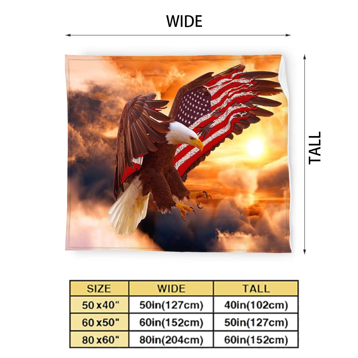 Bald Eagle Blanket American Flag Eagle Decor Throw Blanket Bald Eagle Blanket Gifts for Men Super Warm Soft Plush Fleece Flannel Blanket Winter Couch Bedding Blanket for Girls Kids Adults 40"x50"
