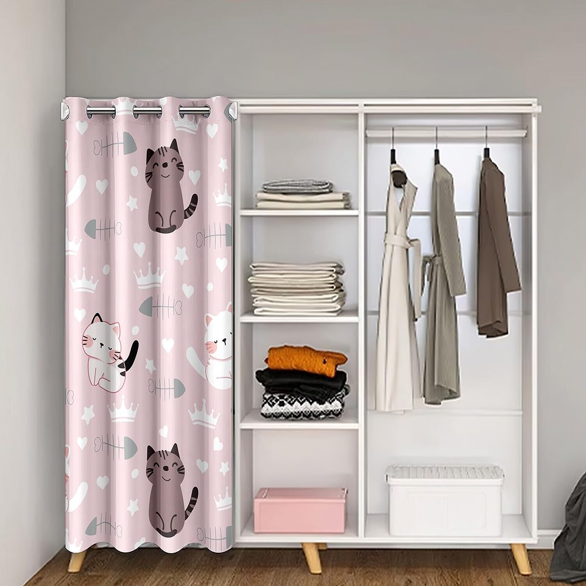 jejeloiu Cartoon Cat Closet Door Cover Curtain for Living Room 52x84 Inch 1 Panel Cute Kitten Door Curtain for Doorway Privacy for Kids Boys Girls Cats Print 30%-50% Room Darkening Blackout Curtain