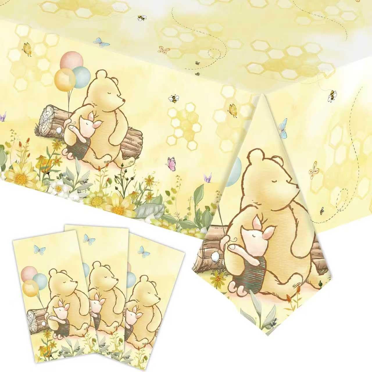WISSLERMER 3pcs Party Tablecloth Bear Baby Shower Tablecloths Classic Bear Disposable Thickened Plastic Table Cover for Kids 1st 2rd Baby Party Supplies 54x108Inches