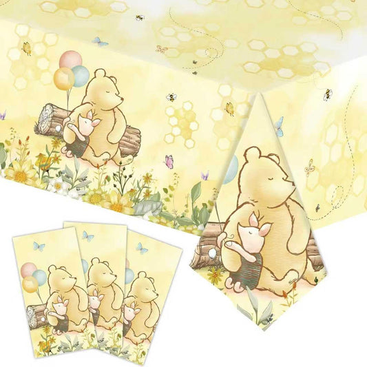 WISSLERMER 3pcs Party Tablecloth Bear Baby Shower Tablecloths Classic Bear Disposable Thickened Plastic Table Cover for Kids 1st 2rd Baby Party Supplies 54x108Inches
