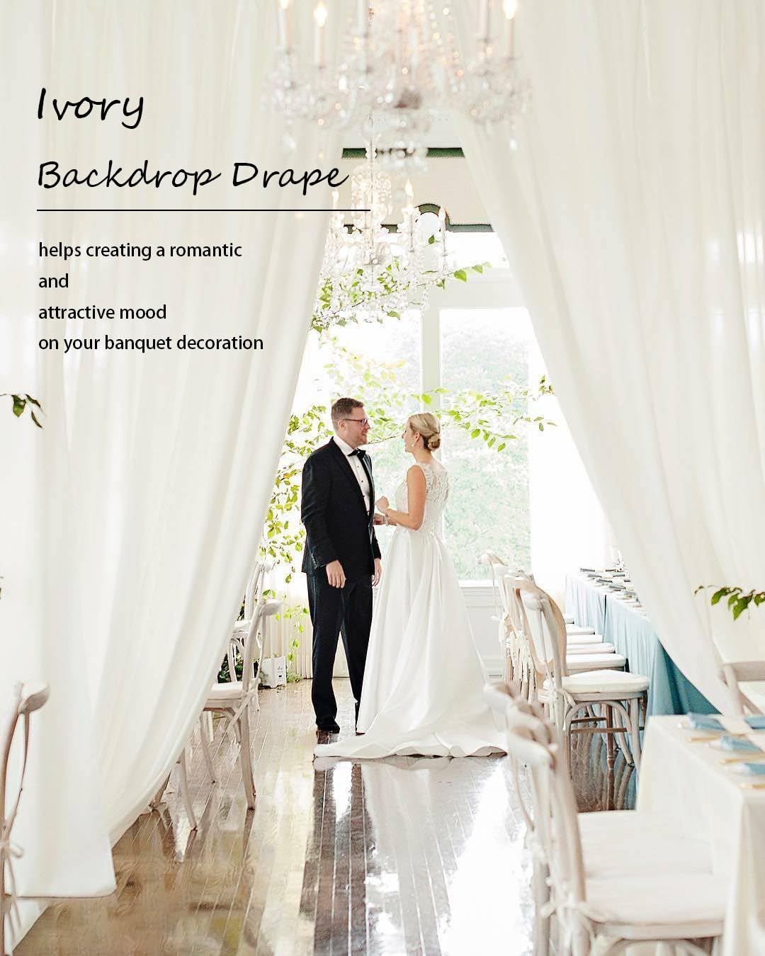 10ft×12ft Ivory Backdrop Curtain for Wedding Parties, 2 Panels Wrinkle Free Polyester Photo Backdrop Drapes Back Drop Cloth for Birthday Photography Background