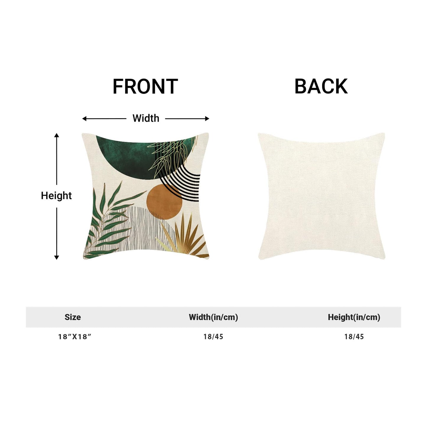 Yxuiyal Boho Pillow Covers 18x18 Set of 2 Green Gold Throw Pillow Covers Outdoor Decorations Mid Century Bohemian Style Tropical Leaves Pillowcase Farmhouse Decorative Cushion Case for Home Couch