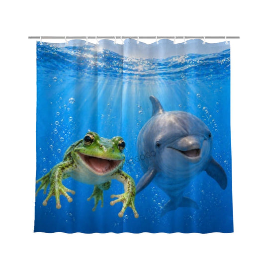 LFINKARTGOGO Ocean Frog Shower Curtain 72x72 with 12 Hooks Underwater Animal Dolphin Waterproof Washable Polyester Bath Curtain for Home Hotel Decor