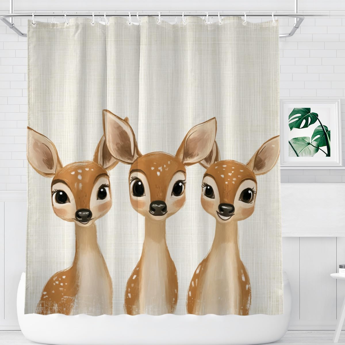 KEEPAEON Funny Deer Bath Shower Curtain, Bathroom Curtain Washable Cloth Kids Shower Curtain Sets with 12 Hooks for Bathroom Decor, 72"x72"
