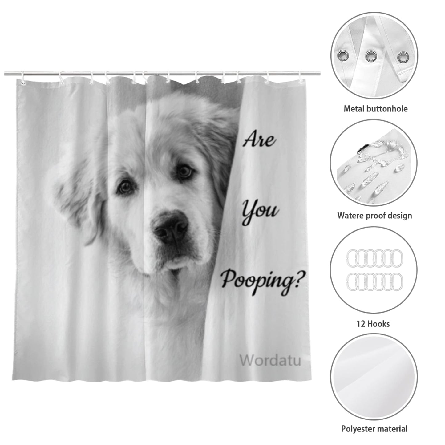 Wordatu Great Pyrenees Shower Curtain Bathroom Set 72x72 Inches are You Pooping Bath Animal Bath Animal Pet Dog Art Home Decor 12 Hooks