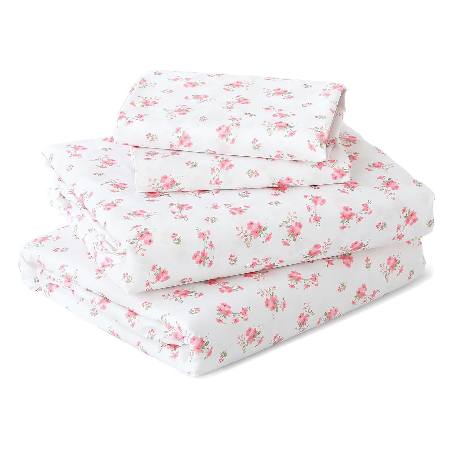 MUXHOMO King Size 4 Piece Sheet Set, Soft Breathable Bed Sheet Set for Bedroom with Deep Pocket Up to 16", Wrinkle-Free & Cooling Bedding for Oeko-TEX Certified - Blossoms Pink