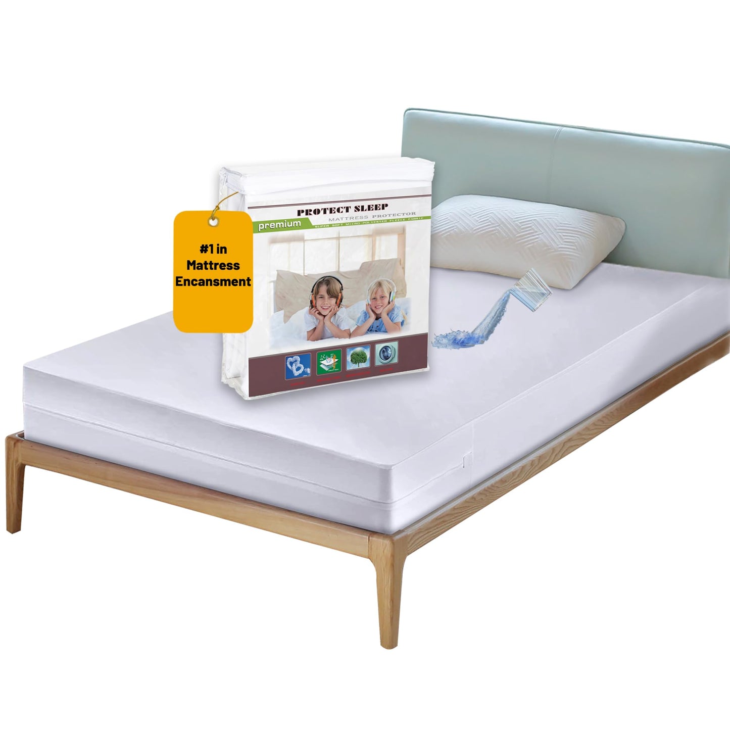 Treaton, 10 to 14 Inch Ultra Soft-Premium Zippered Mattress Protector Cover, Water Resistant, Breathable and noiseless, Twin, White