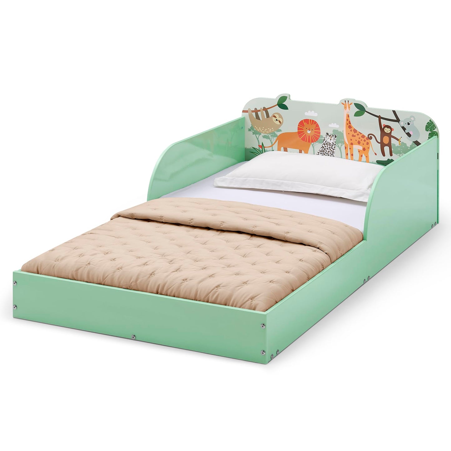 Delta Children Safari Wood Floor Toddler Bed with Reusable Stickers, Green