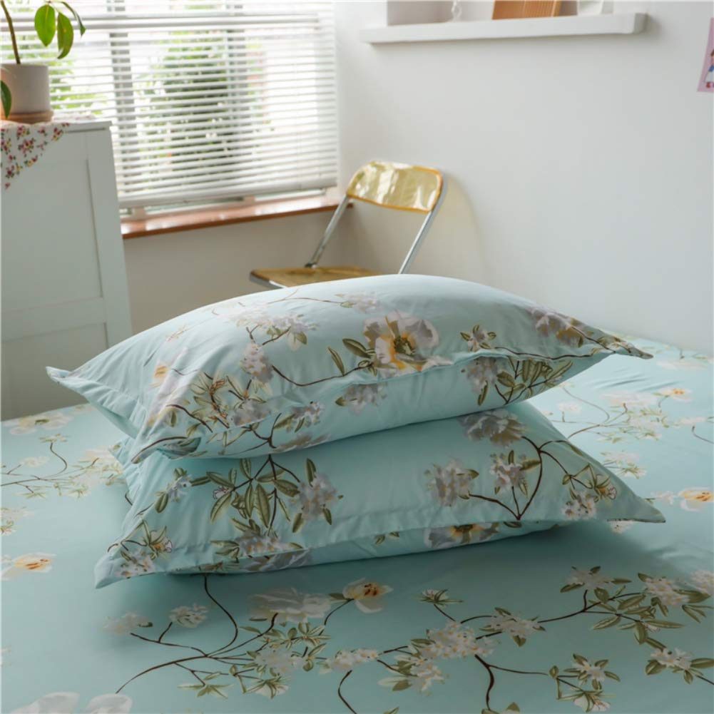 Feelyou Kids Floral Fitted Sheet Girls Cute Chic Flowers Bedding Set Twin Size for Teens Women Bedroom Decor Bright Blue White Botanical Plants Bed Sheet Set Garden Theme Bed Cover with 1 Pillow Case