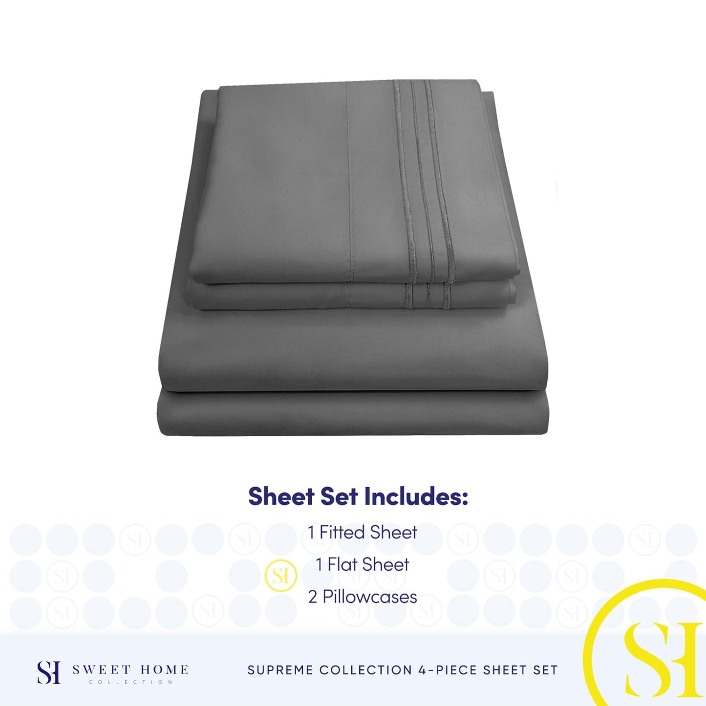 Queen Size Bed Sheets - Breathable Luxury Sheets with Full Elastic & Secure Corner Straps Built In - 1800 Supreme Collection Extra Soft Deep Pocket Bedding Set, Sheet Set, Queen, Gray