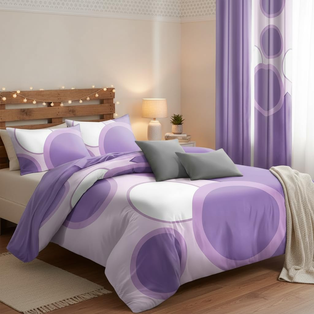 Chic Purple Dots King Light Comforter Set, Luxury 9-Piece Bed in a Bag King Bedspread with Matching Curtains Ultra Soft & Breathable Polka Dot Bedding, All-Season Decor for Master Suite Refresh