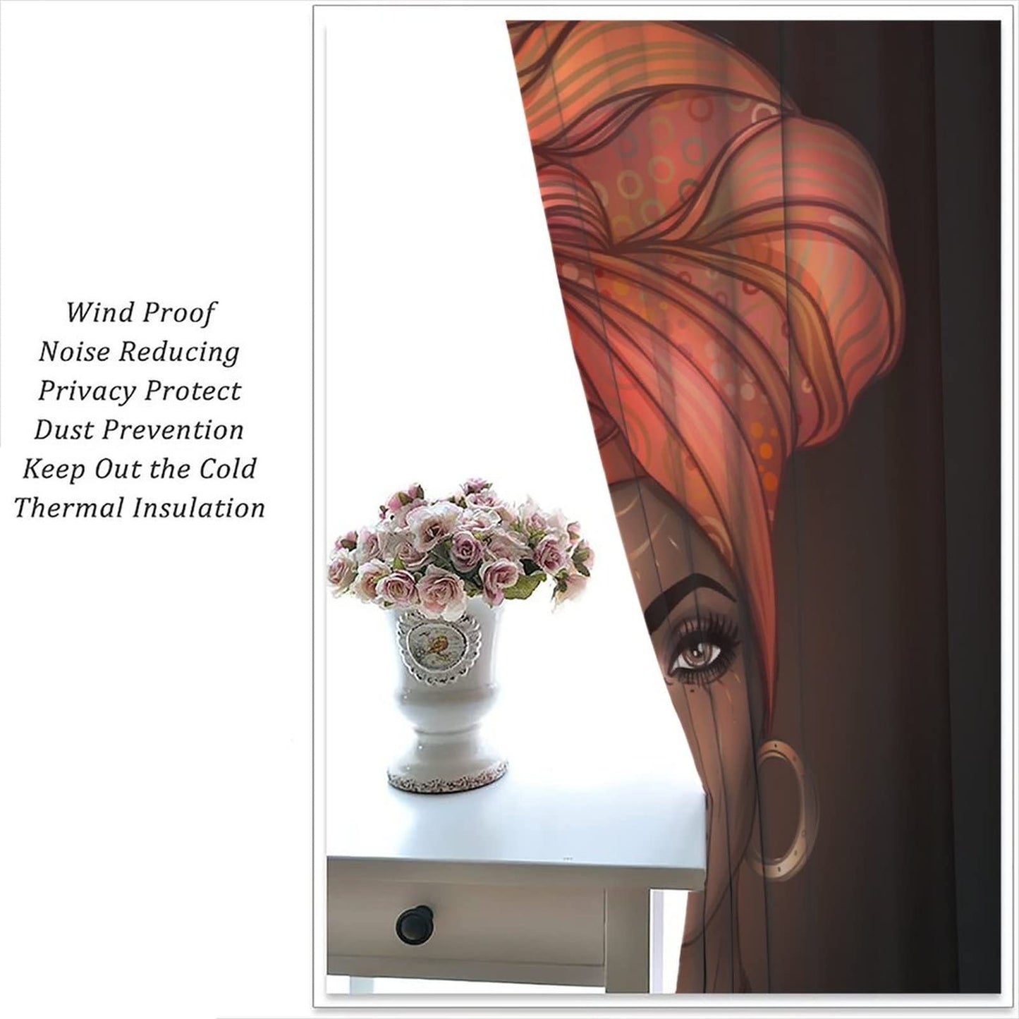 Beautiful African Woman Curtain Ethnic Tribe Black Girl Room Decor for Living Room Dining Children's Room Bedroom Blackout Rod Pocket Printed Window Drapes 42x45in