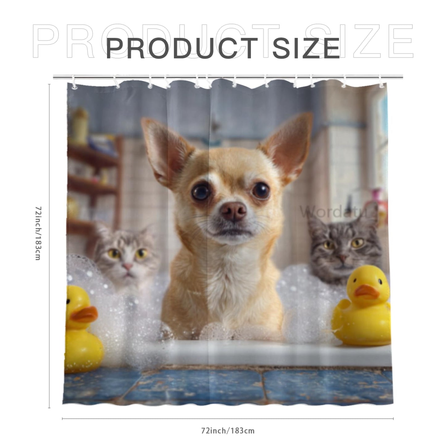 Wordatu Chihuahua Shower Curtain Bathroom Set 72X72 Inches Funny Cat Lovely Animals in Bathtub for Boys Bath Farmhouse Art Home Decor Fabric 12 Hooks