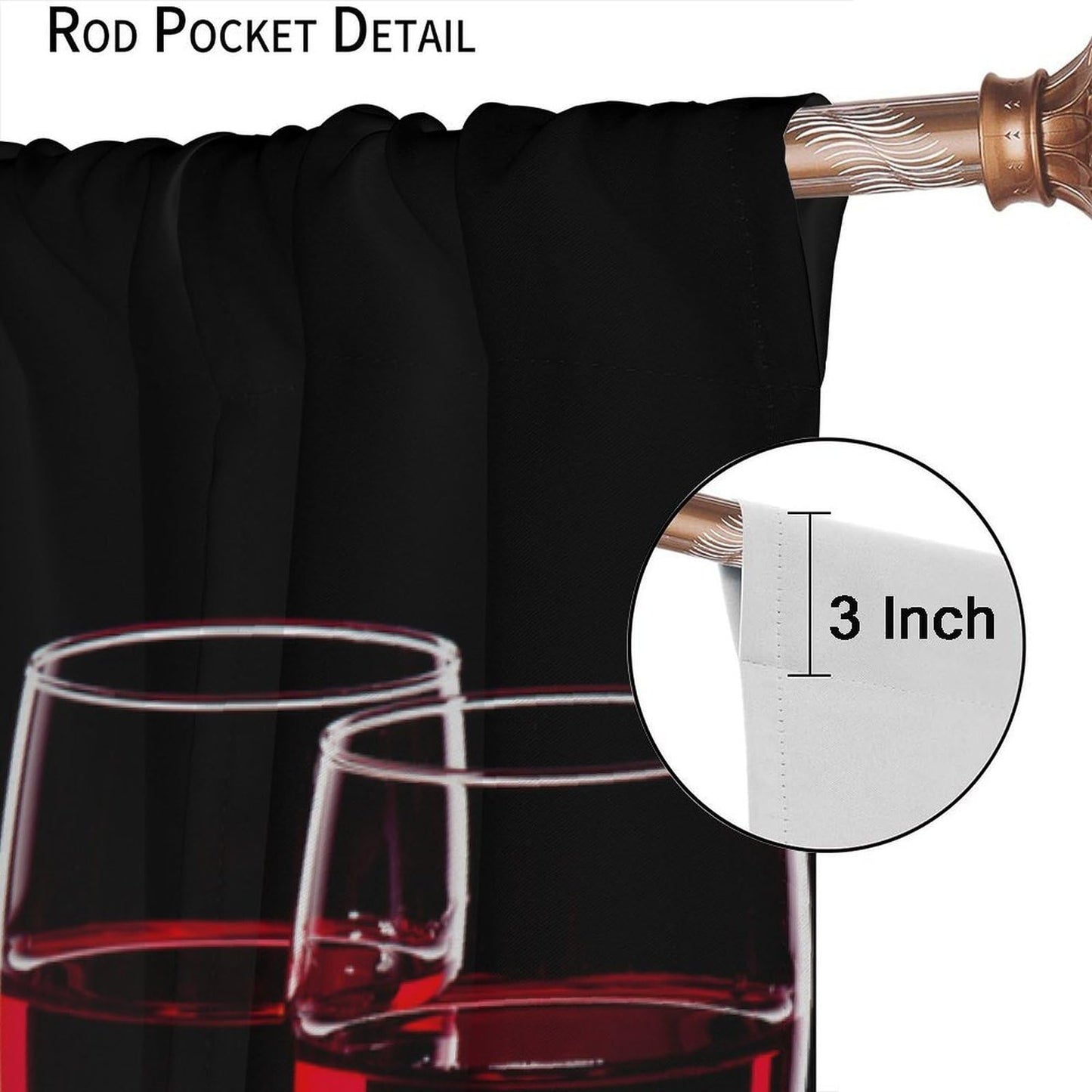 Wine Rose Curtains, Red Wine Glass Rose Floral Print, Light Filtering Window Drapes for Bedroom Dining Room Living Room, 20.5" W x 44.5" L, 2 Panels （No Blackout）