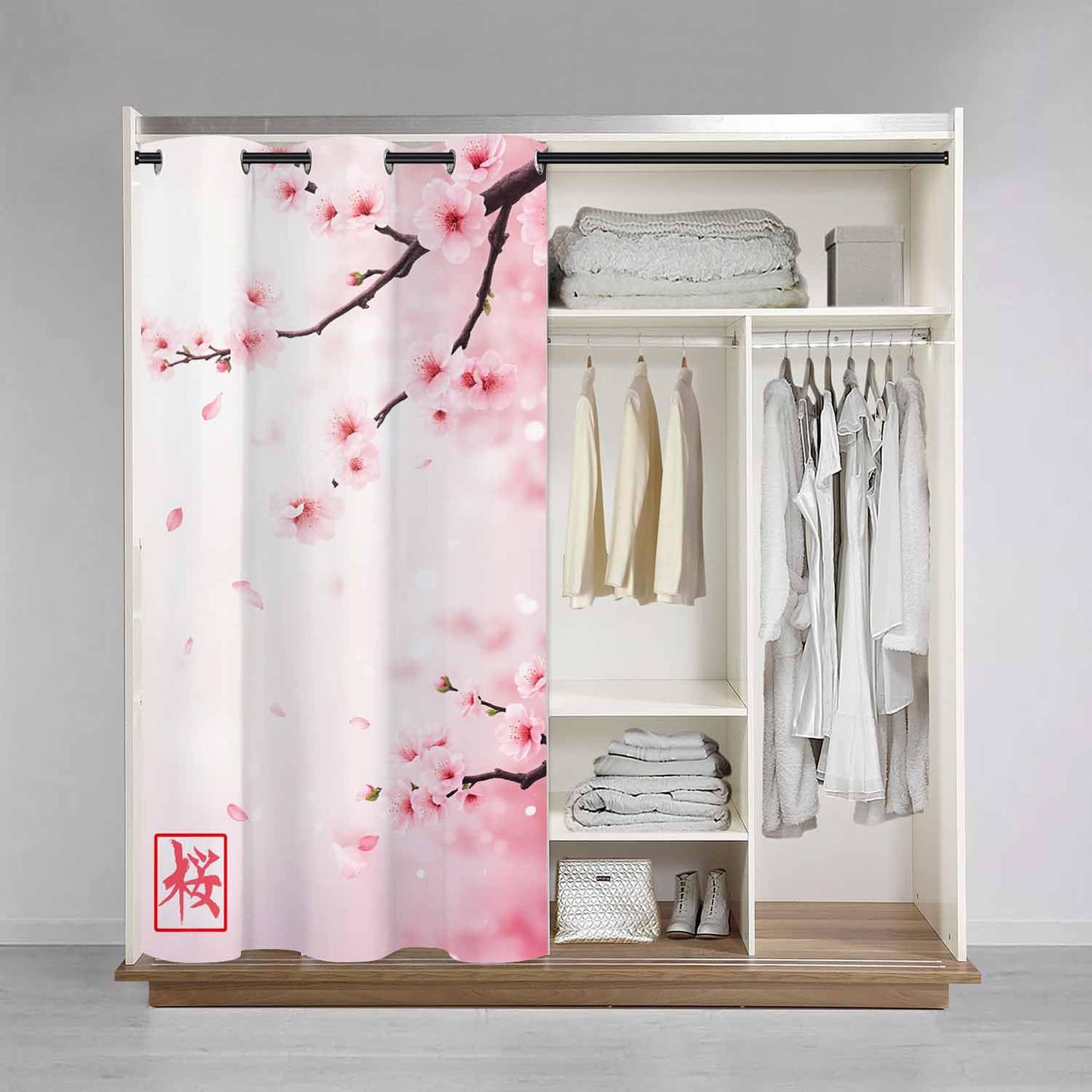 Haciadan Pink Floral Sliding Door Curtain Japan Cherry Branch Blooming Flowers Doorway Curtain 1 Panel 34" W X 80" L Door Drape for Kitchen Restaurant