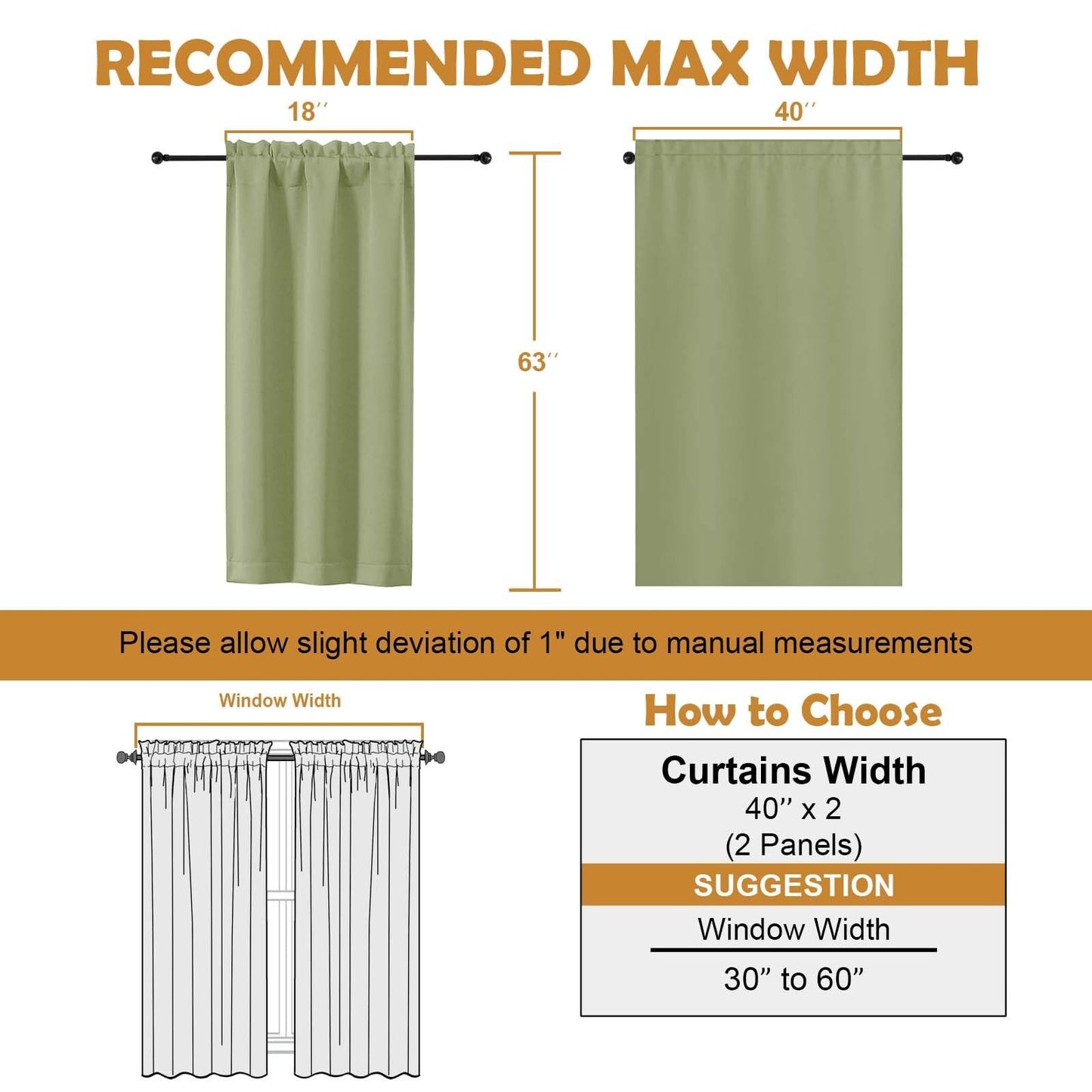 Aiyufeng Sage Green Blackout Curtains for Bedroom 63 Inch Length 2 Panels Set, Solid Thermal Insulated Energy Saving Rod Pocket Window Treatment Curtains Blackout Drapes, W40 x L63 Inch, Sage